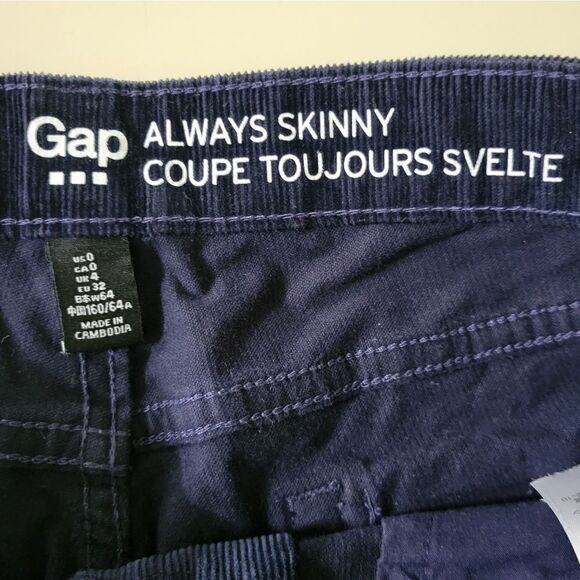 Gap Women's Navy Always Skinny Coupe Toujours Svelte Corduroy Pants - Picture 4 of 10